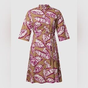 Marina Rinaldi Floral Tropical Shirt Dress Button Down Belted Leaf Print Collar